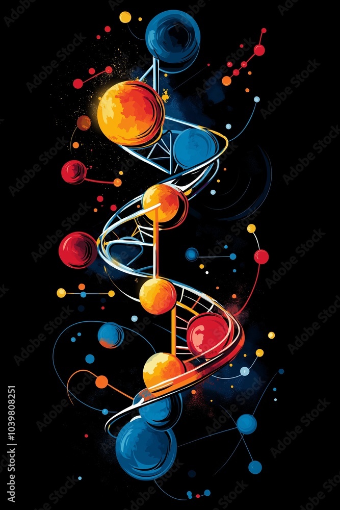 Colorful dna double helix rotating on black background Colorful dna double helix rotating on black background