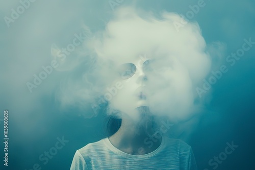 Person in mask obscured by thick smoke