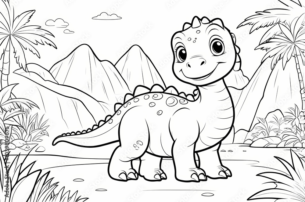 Fototapeta premium Cute Dinosaur Coloring Book Page