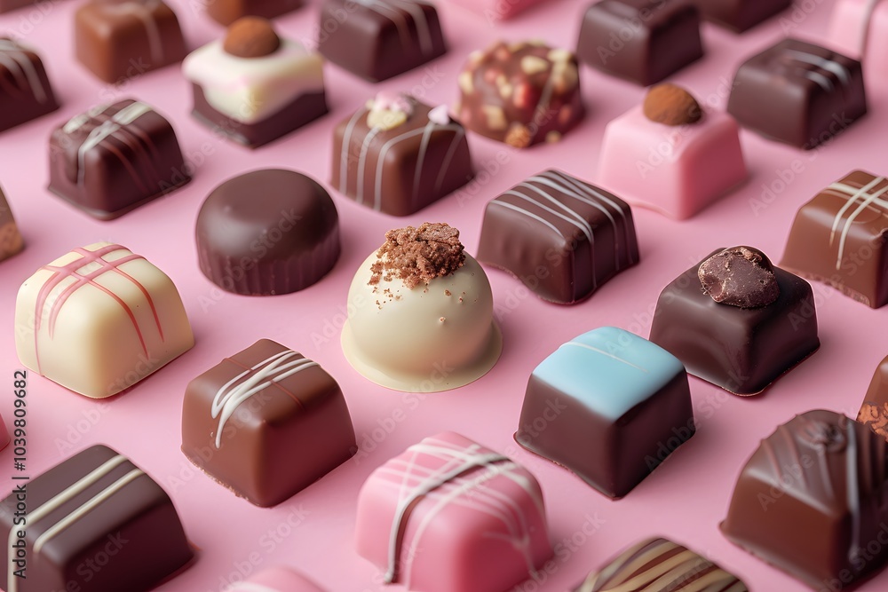 February 14th Romance: A Festive Chocolate Concept with Hearts and Gifts, Photographed from Above