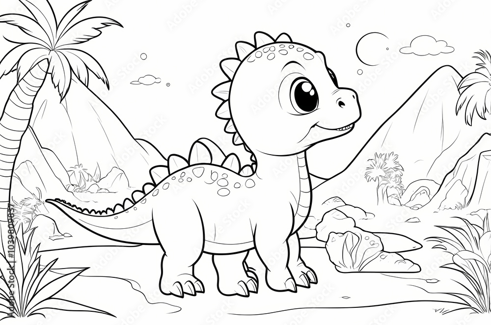 Fototapeta premium Cute Dinosaur Coloring Book Page