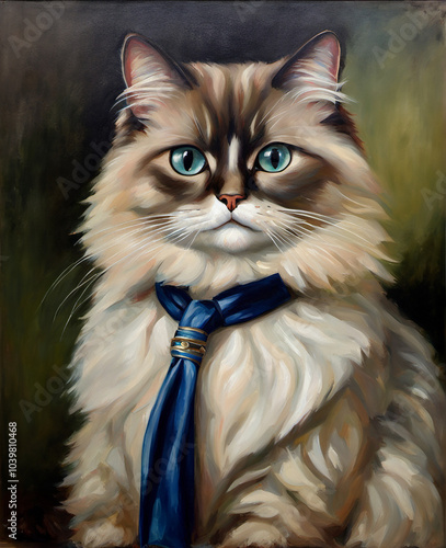 Victorian style oil portrait of a Himalayan crossbread cat wearing clothes photo