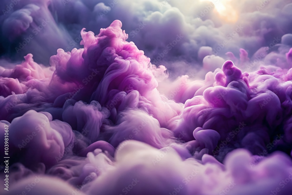Aerial View of Purple Fog Swirling on Pristine White Surface for Artistic Photography Aerial View of Purple Fog Swirling on Pristine White Surface for Artistic Photography