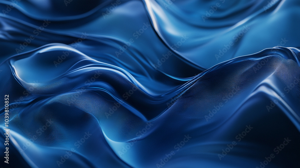 Fototapeta premium Waves of shimmering blue fabric undulating softly in gentle light