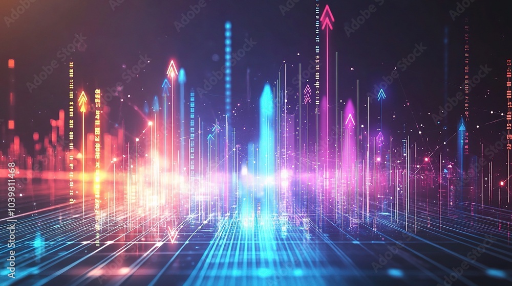 Fototapeta premium Vibrant Abstract Digital Landscape with Data Visualization