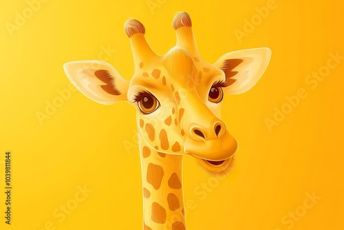 Bright and Bold Cartoon Giraffe Illustration with Yellow and Brown Color Palette photo