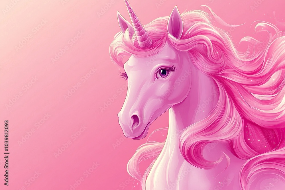 Fototapeta premium Stylized Cartoon Pink Unicorn with Bold Lines and Smooth Curves - Perfect for Children's Illustrations, Prints, and Digital Designs