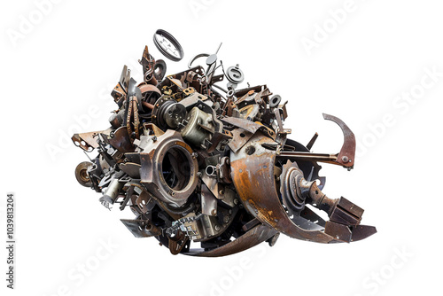 Large Recycled Scrap Metal Sculpture: Dramatic Features That Enhance Any Landscape Isolated on Transparent Background photo