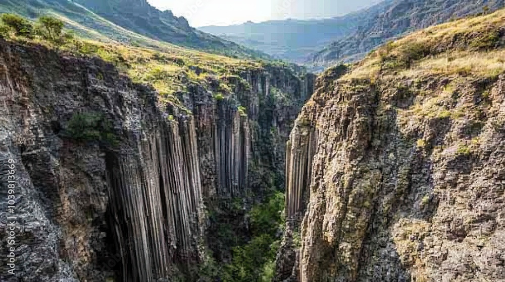 Basaltic Prisms of Santa Maria Regla. Tall columns of basalt rock in canyon, Huasca de Ocampo, Mexico . Basaltic Prisms of Santa Maria Regla. Tall columns of basalt rock in canyon, Huasca de Ocampo, Mexico .
