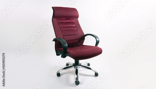 Elegant burgundy office chair with headrest, comfortable design, perfect for modern workspace. Adds style and functionality.