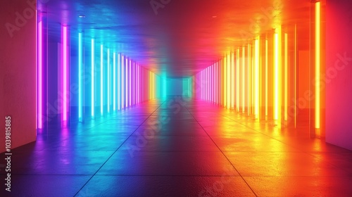 Vivid Neon Corridor with Surreal Illumination