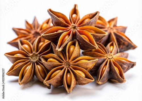 Anise Stars on White Background - Aromatic Spice for Culinary and Decorative Uses photo