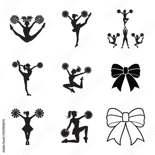 Collection of Cheer Silhouette Design - cheerleading Vector illustration