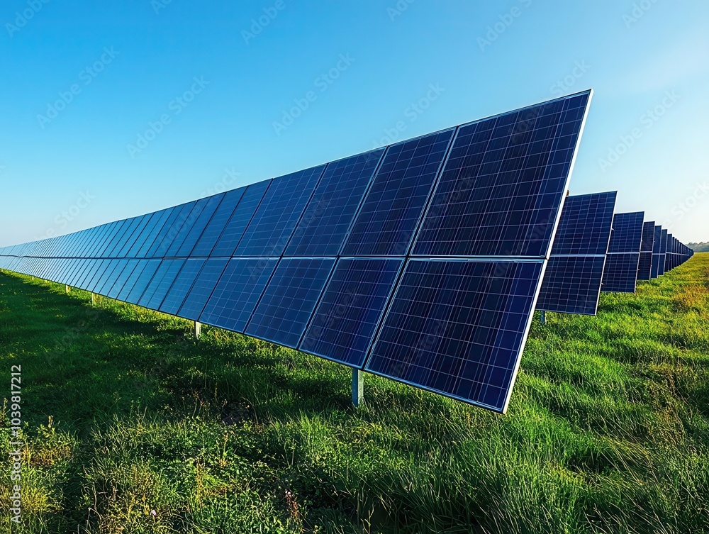 expansive field of solar panels soaking up sunlight under a clear blue sky, symbolizing clean energy and sustainable technology for a brighter future expansive field of solar panels soaking up sunlight under a clear blue sky, symbolizing clean energy and sustainable technology for a brighter future