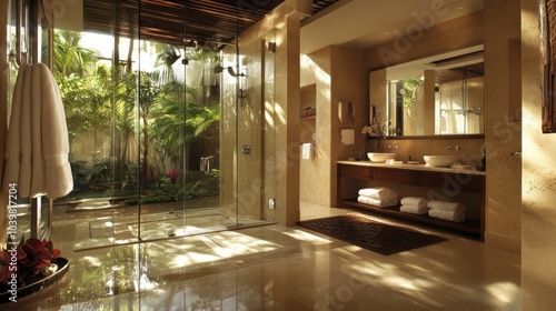 Modern Bathroom with Tropical Garden View