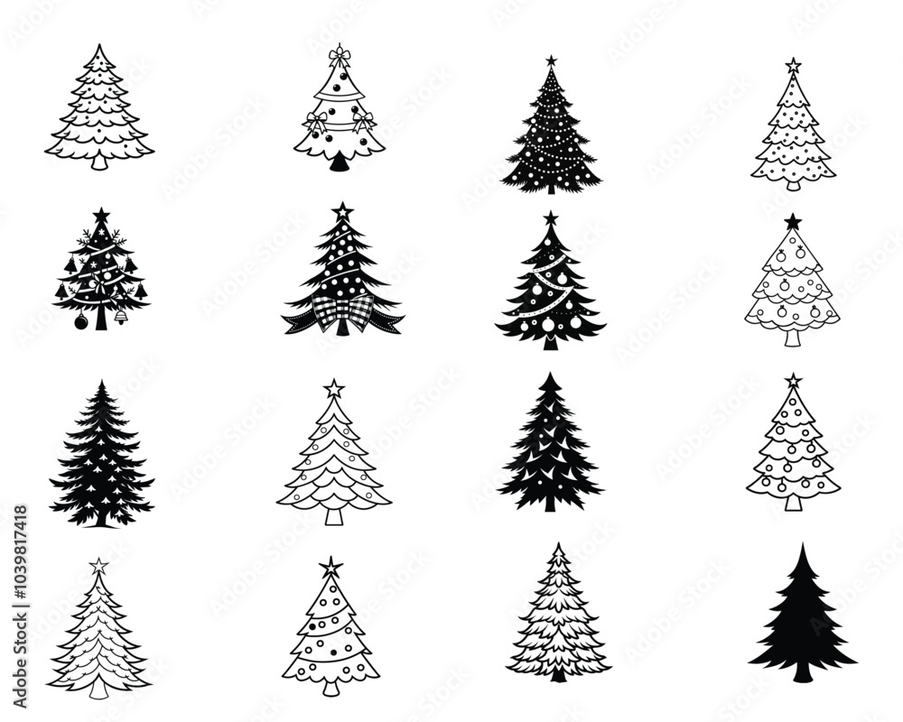 Collection of Christmas Tree ClipArt Design - Christmas Tree Vector illustration in black and white Collection of Christmas Tree ClipArt Design - Christmas Tree Vector illustration in black and white