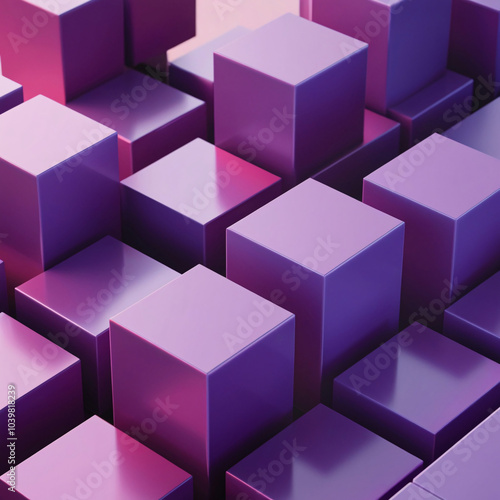 3D design background. Background image of 3D rendering artwork of cube or geometric shape from wall with gradient blue, futuristic purple 3d shapes wall background