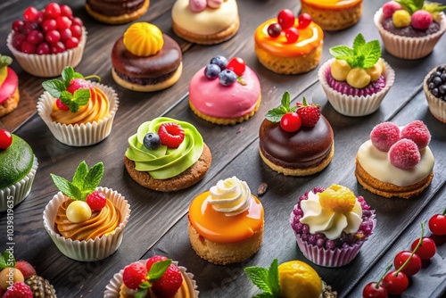 Assorted Confectionery Cakes on Blackboard for National Cake Day Celebration