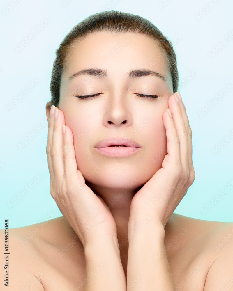 Relaxed woman enjoying skincare in serene setting Relaxed woman enjoying skincare in serene setting