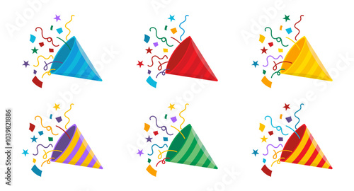Party popper cone collection in a flat design
