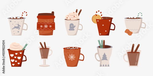 Christmas hot drinks collection in a flat design