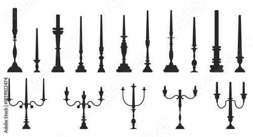 Candelabrum silhouette collection on a white background