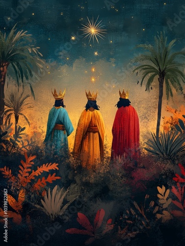 Three Wise Men Following the Star of Bethlehem