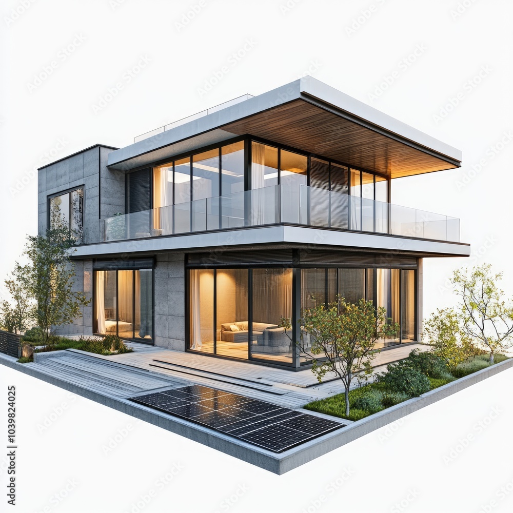 Modern House with Solar Panels Transparent Background Modern House with Solar Panels Transparent Background