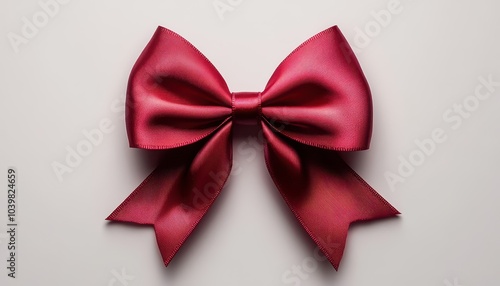 Elegant red ribbon bow displayed neatly on a neutral background