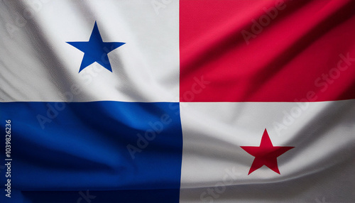 Republic of Panama flag waving in the wind. Cloth fabric texture ensign background. Use it for national day and country occasions concept