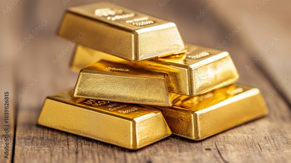 Stack of Shiny Gold Bars on Wooden Surface Wealth Investment Finance Stack of Shiny Gold Bars on Wooden Surface Wealth Investment Finance