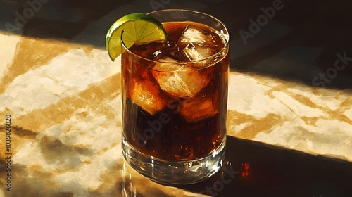 A Captivating Artistic Representation of the Classic Dark 'n' Stormy Cocktail photo