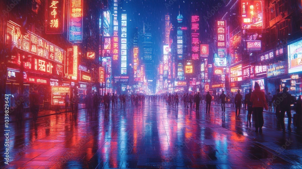 Obraz premium Neon Cityscape in the Rain