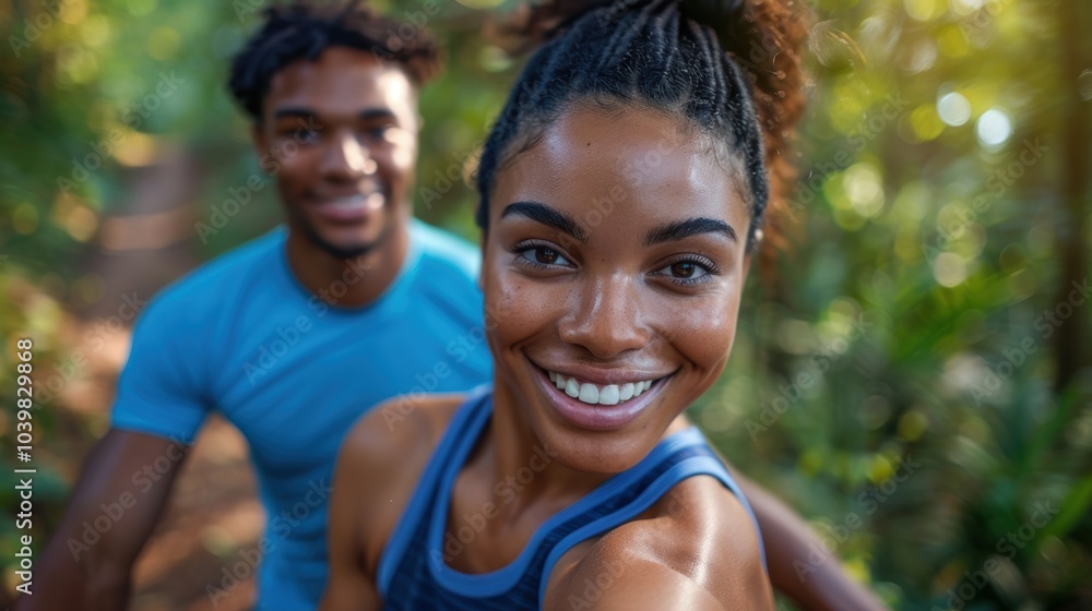 Active and athletic couple stretching and preparing for exercise in a natural outdoor setting Active and athletic couple stretching and preparing for exercise in a natural outdoor setting