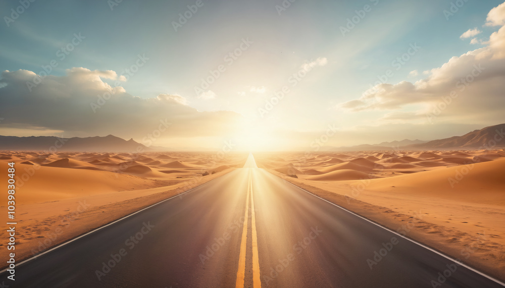 Serene desert road under a bright sky Serene desert road under a bright sky