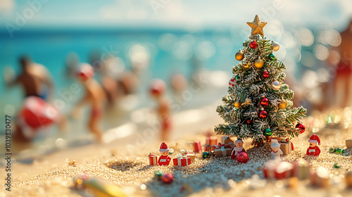 christmas, season, miniature, tropical, beach, sea, sun, summer, summer christmas, christmas tree, christmas decoration, village, gift, greeting, candle, design, art, soft light, holy night, celebrati photo