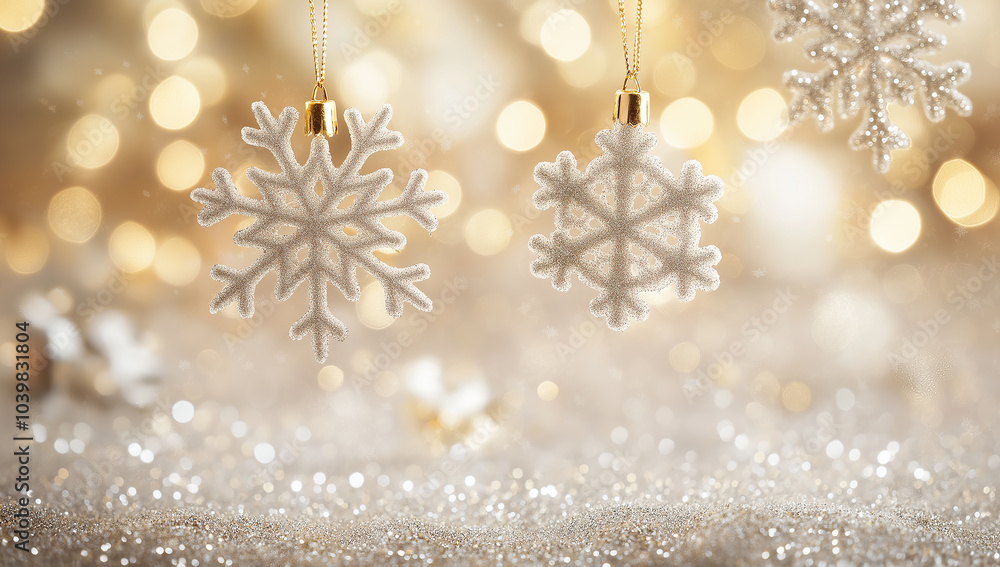 Snowflake decoration on golden background shining brightly. Snowflake decoration on golden background shining brightly.
