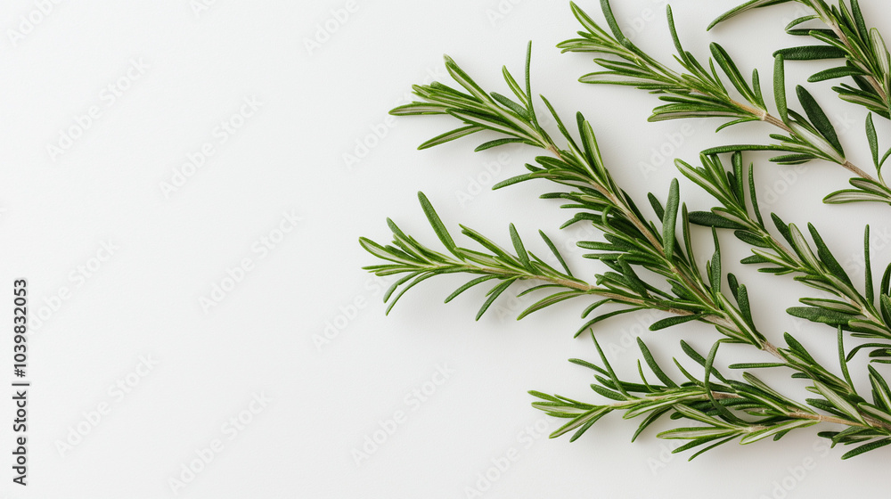Naklejka premium fresh rosemary on white, bunch of rosemary, herb, pieces of rosemary