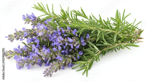 fresh rosemary on white, bunch of rosemary, herb, pieces of rosemary