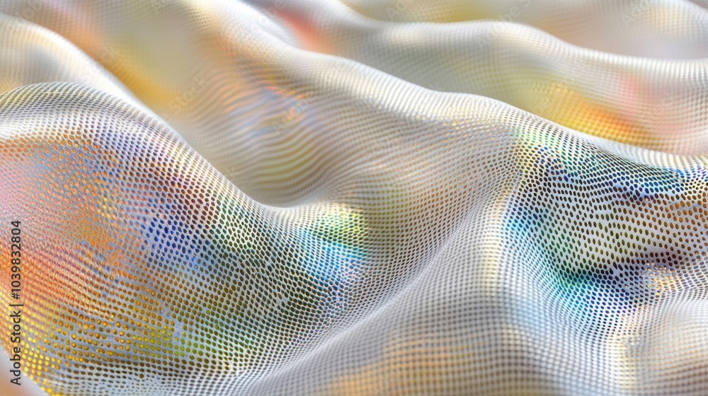 Abstract White Iridescent Fabric with Dotted Texture Abstract White Iridescent Fabric with Dotted Texture