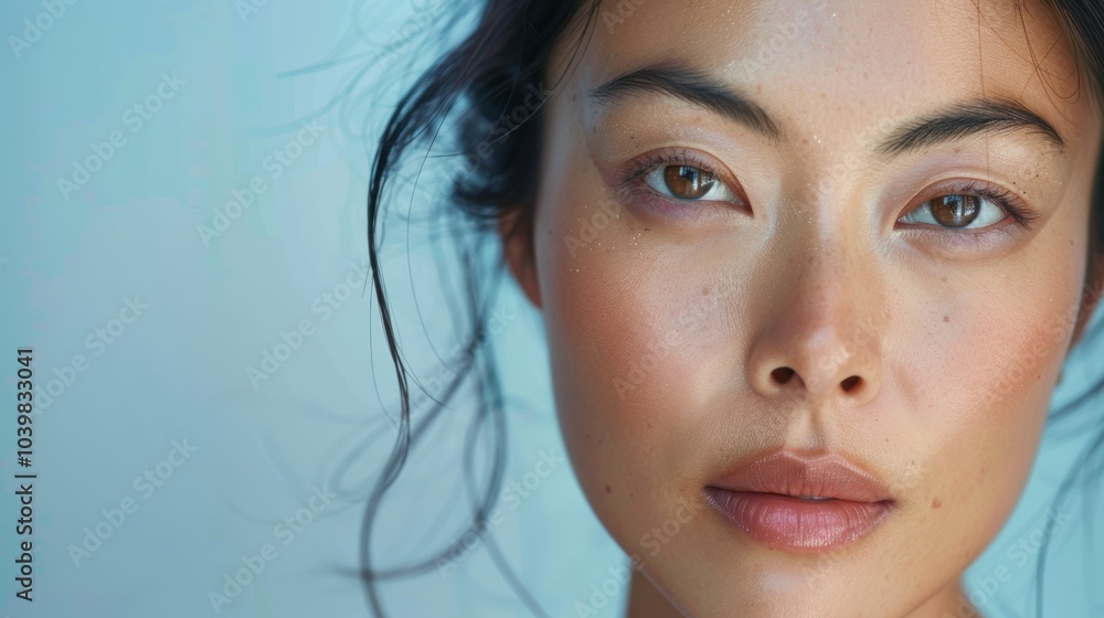 Woman showcasing radiant skin against a studio backdrop, highlighting self-care and holistic skincare treatments. Emphasizes natural beauty and wellness Woman showcasing radiant skin against a studio backdrop, highlighting self-care and holistic skincare treatments. Emphasizes natural beauty and wellness