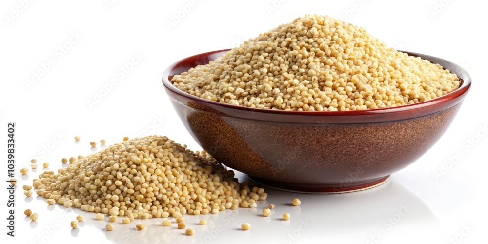Quinoa Bowl Isolated on White Background - Close-Up of Whole Grain Quinoa with Copy Space for Healthy Eating and Nutrition Concepts Quinoa Bowl Isolated on White Background - Close-Up of Whole Grain Quinoa with Copy Space for Healthy Eating and Nutrition Concepts