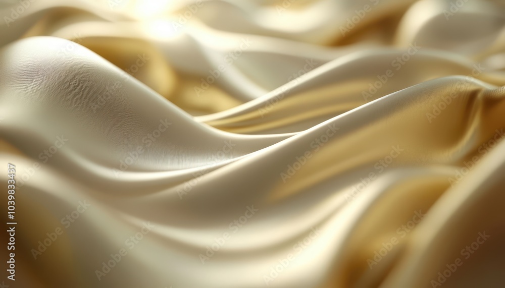 Fototapeta premium Elegant beige silk fabric draping beautifully on a soft surface indoors
