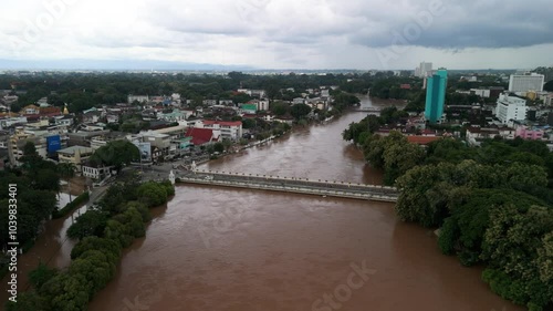 Wallpaper Mural Chiang Mai Flood from Above, Khua Lek Iron Bridge with Ping River Overflowing into Residential Areas causing Widespread Damage Torontodigital.ca