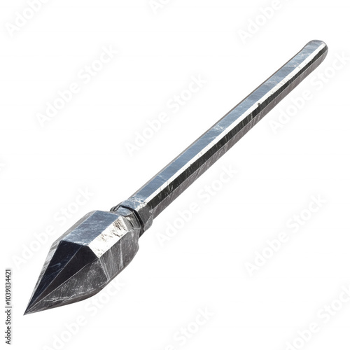 A sharp, silver spearhead with a pointed tip and a textured surface, isolated on transparent or white background photo