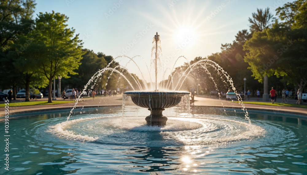 Fototapeta premium Beautiful fountain under sunset