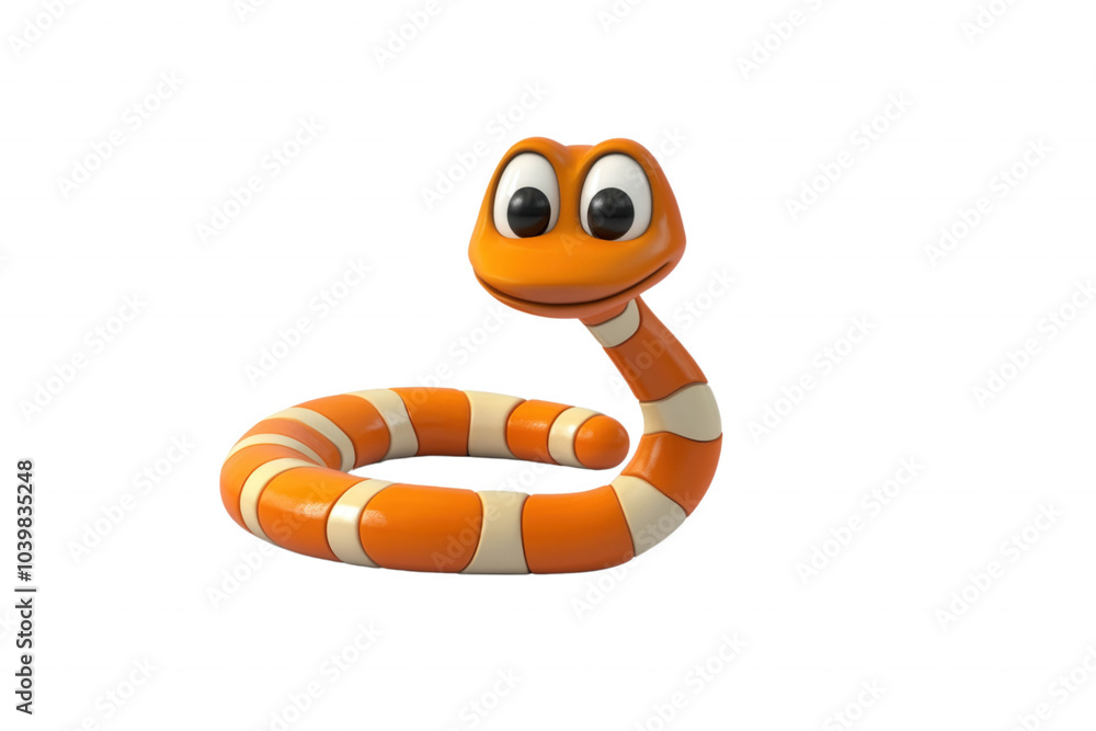 Fototapeta premium Cute orange snake with cartoonish eyes, isolated on transparent or white background