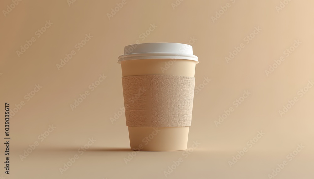Simple paper coffee cup on a smooth, neutral background in bright lighting Simple paper coffee cup on a smooth, neutral background in bright lighting