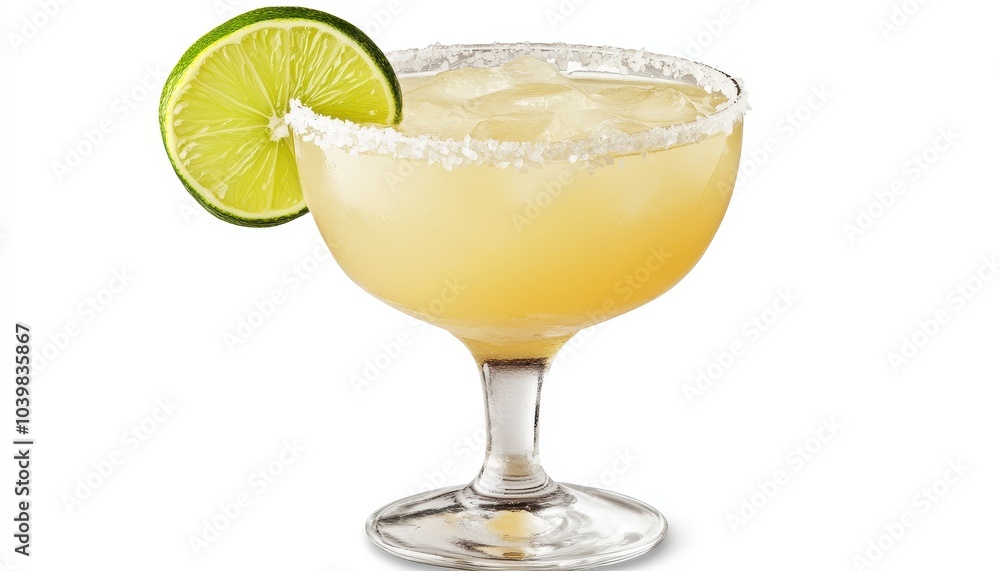 Refreshing margarita served in a glass with lime and salt garnish on a sunny day Refreshing margarita served in a glass with lime and salt garnish on a sunny day