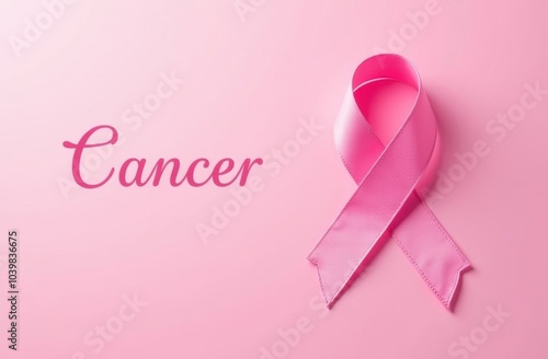 Cancer Awareness Pink Ribbon Loop on Soft Background with Elegant Script, Symbolizing Hope and Solidarity